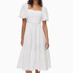 ARITZIA Amuse Poplin Midi Dress, Cotton poplin tiered dress, WHITE, size Small